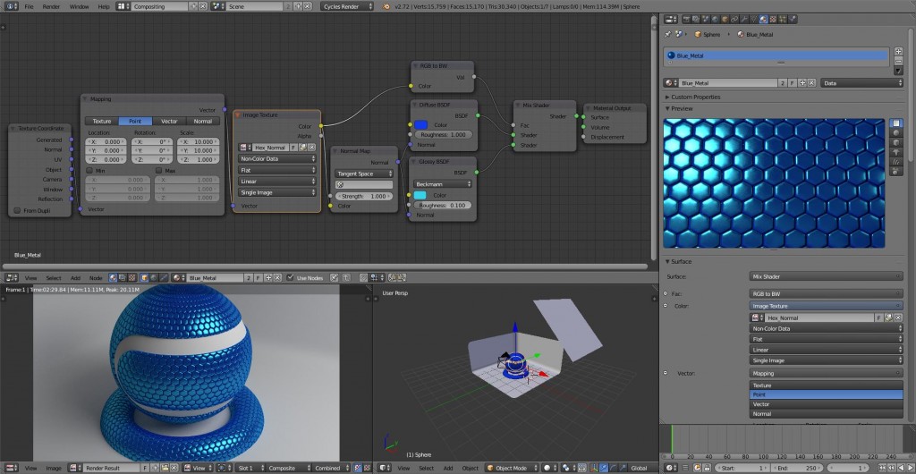 Blue Metal Hexagon Tile Material (Cycles) preview image 2